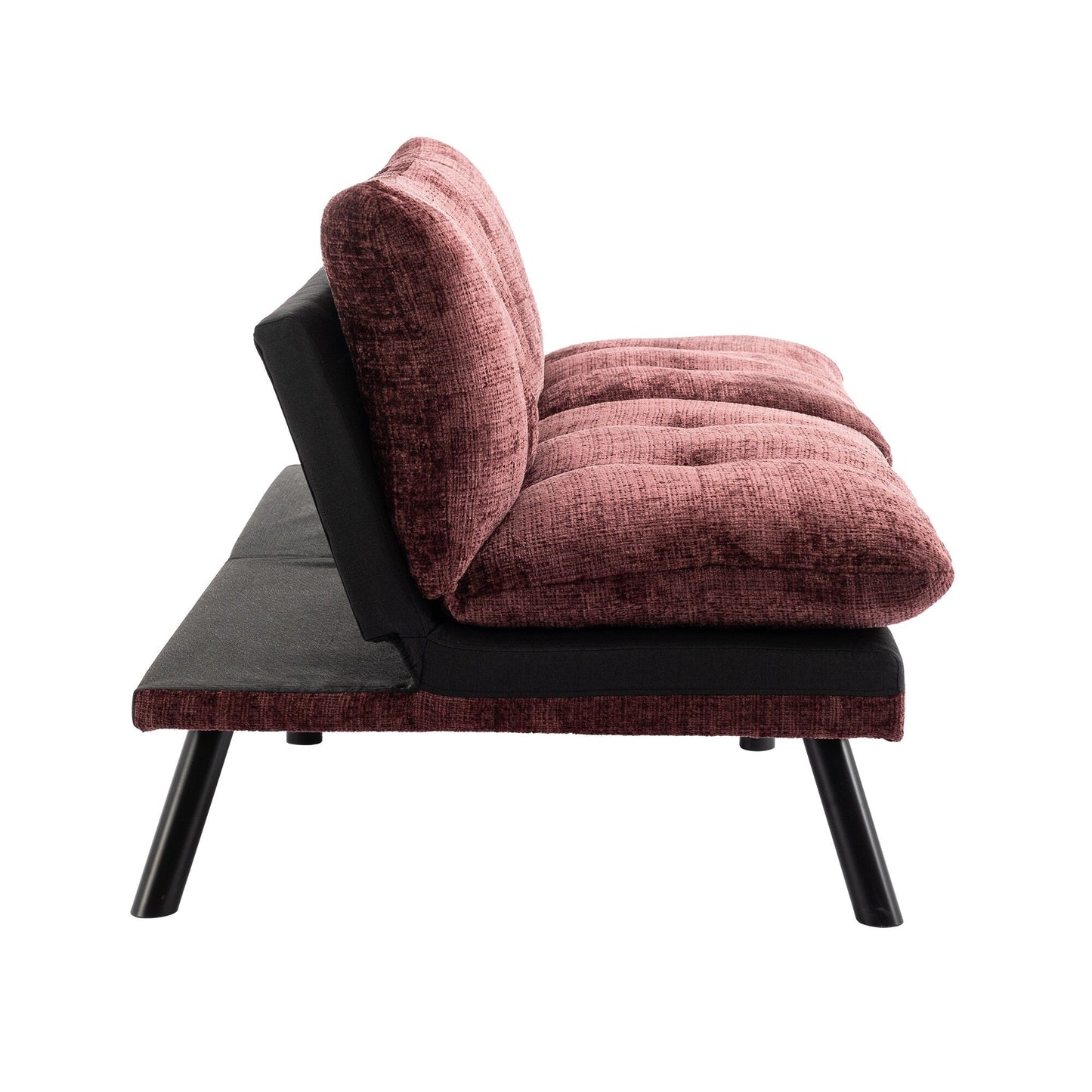 Canapé-lit futon convertible en chenille rouge vin