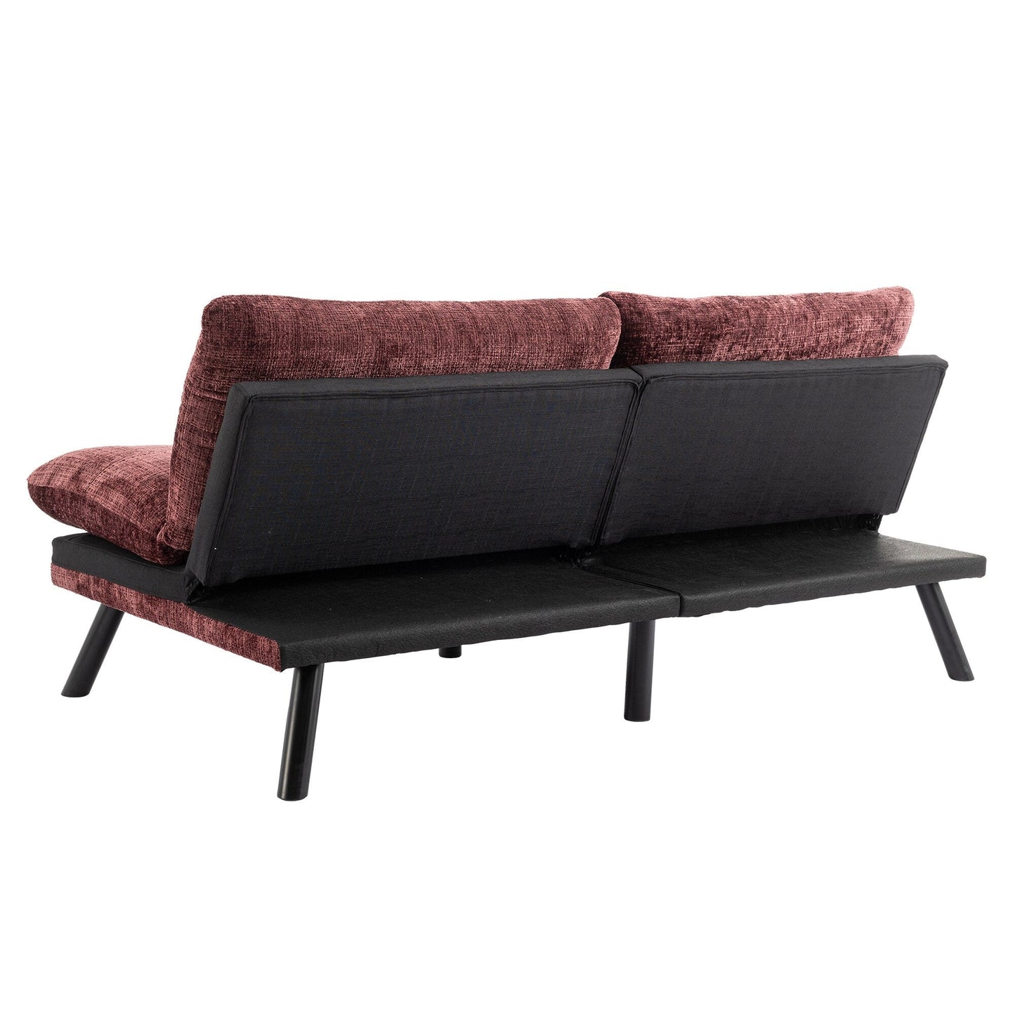 Canapé-lit futon convertible en chenille rouge vin