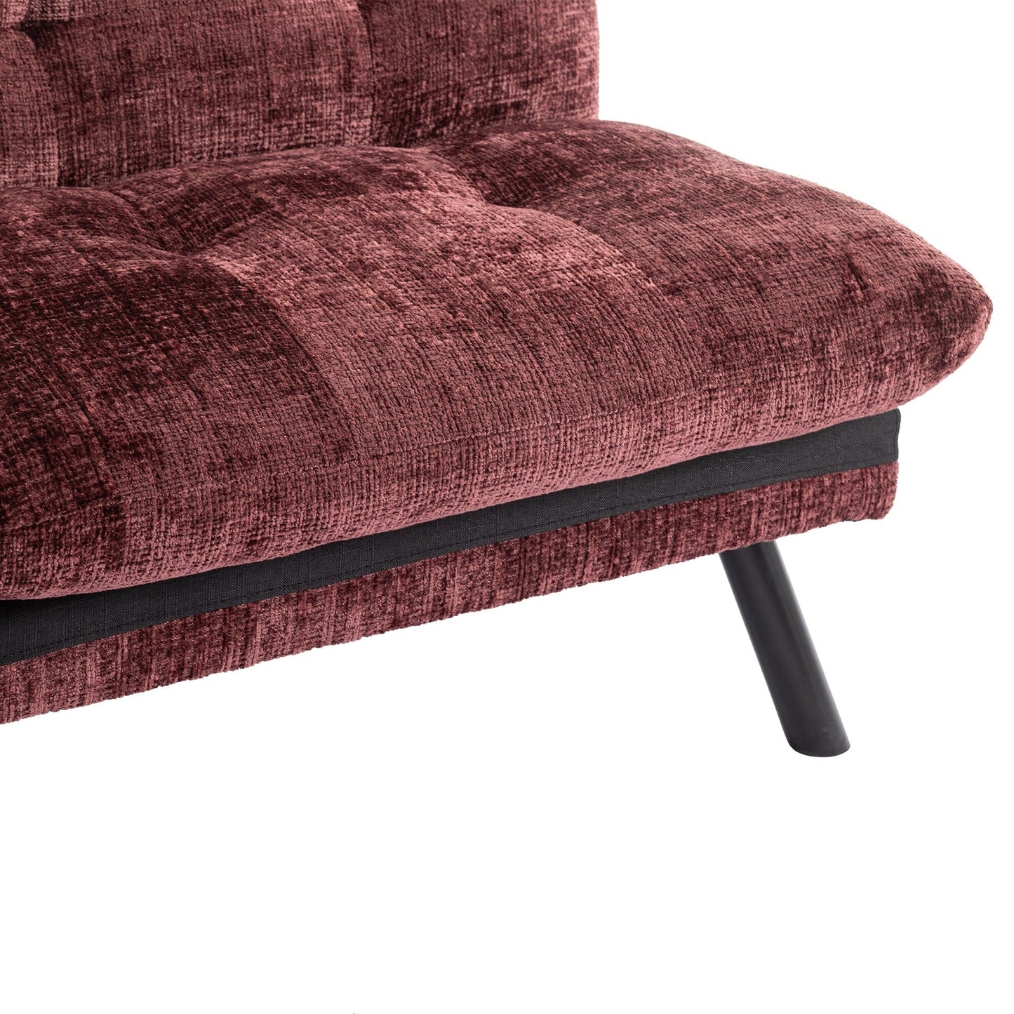 Canapé-lit futon convertible en chenille rouge vin