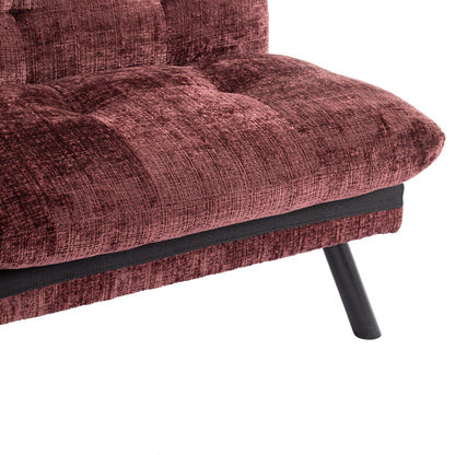 Canapé-lit futon convertible en chenille rouge vin