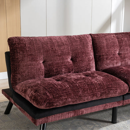 Canapé-lit futon convertible en chenille rouge vin