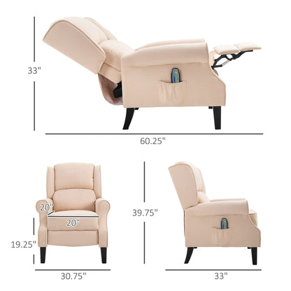 Fauteuil de massage chauffant à oreilles, fauteuil inclinable rembourré vintage avec dossier réglable, télécommande, poche latérale de rangement