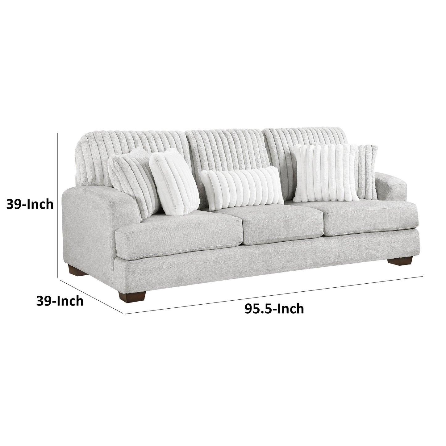 Canapé Witz, 96 pouces, 5 coussins, velours côtelé gris clair à texture côtelée