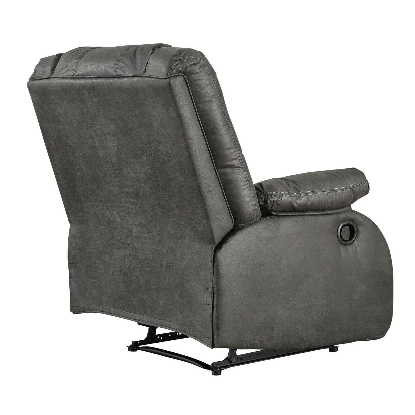 Fauteuil inclinable en bois avec accoudoirs coussinés et dossier capitonné, gris