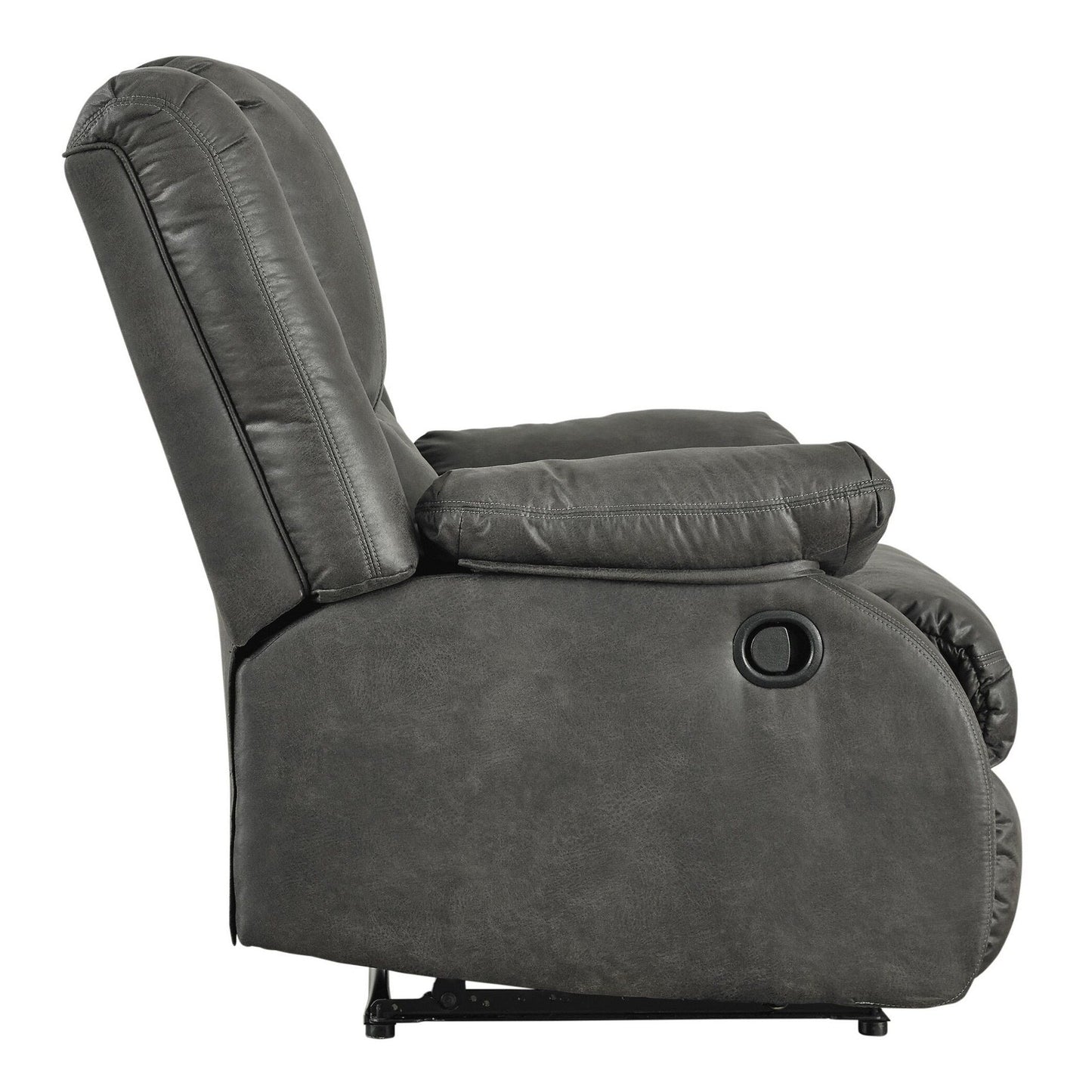 Fauteuil inclinable en bois avec accoudoirs coussinés et dossier capitonné, gris