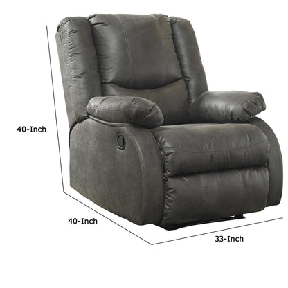 Fauteuil inclinable en bois avec accoudoirs coussinés et dossier capitonné, gris