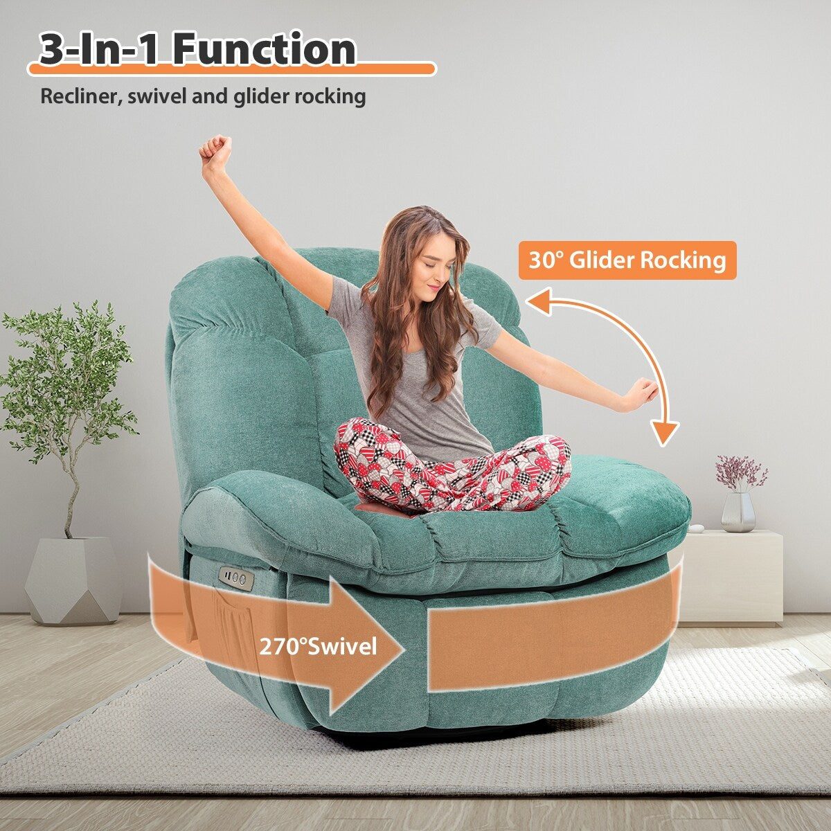 Fauteuil inclinable électrique XINMICS, fauteuil de massage inclinable avec chauffage, fauteuils pivotants à bascule modernes pour adultes avec port USB
