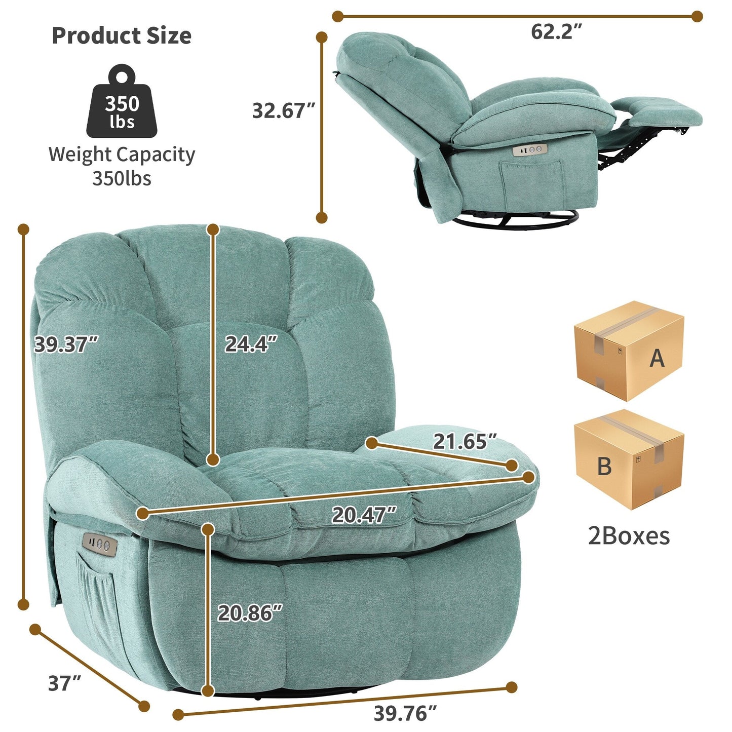 Fauteuil inclinable électrique XINMICS, fauteuil de massage inclinable avec chauffage, fauteuils pivotants à bascule modernes pour adultes avec port USB