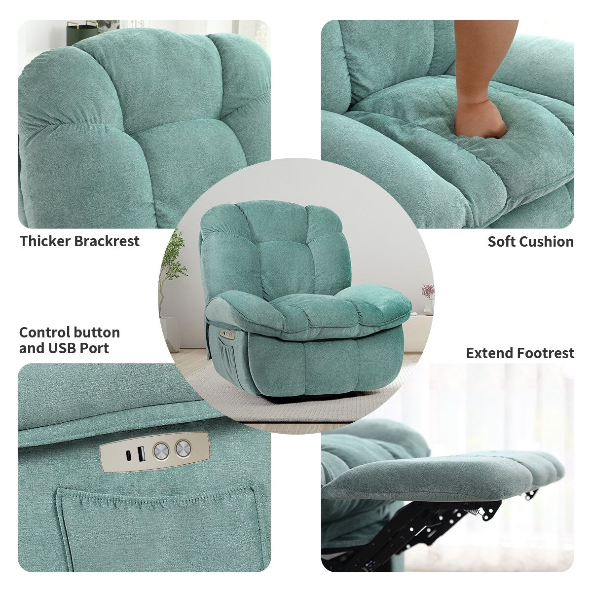 Fauteuil inclinable électrique XINMICS, fauteuil de massage inclinable avec chauffage, fauteuils pivotants à bascule modernes pour adultes avec port USB