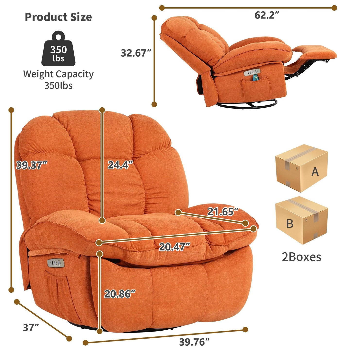 Fauteuil inclinable électrique XINMICS, fauteuil de massage inclinable avec chauffage, fauteuils pivotants à bascule modernes pour adultes avec port USB