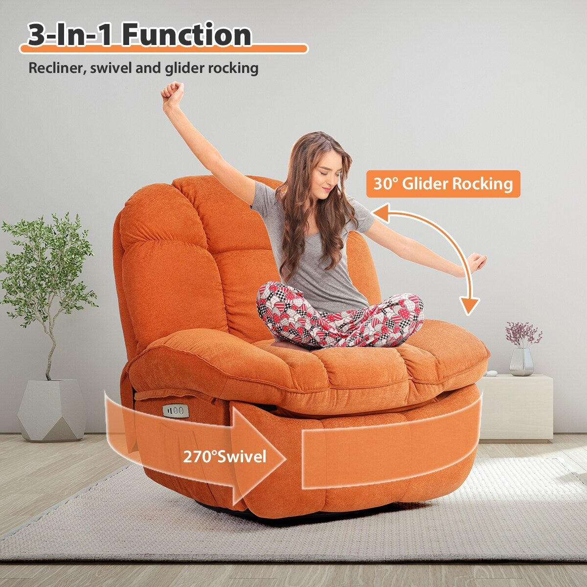 Fauteuil inclinable électrique XINMICS, fauteuil de massage inclinable avec chauffage, fauteuils pivotants à bascule modernes pour adultes avec port USB