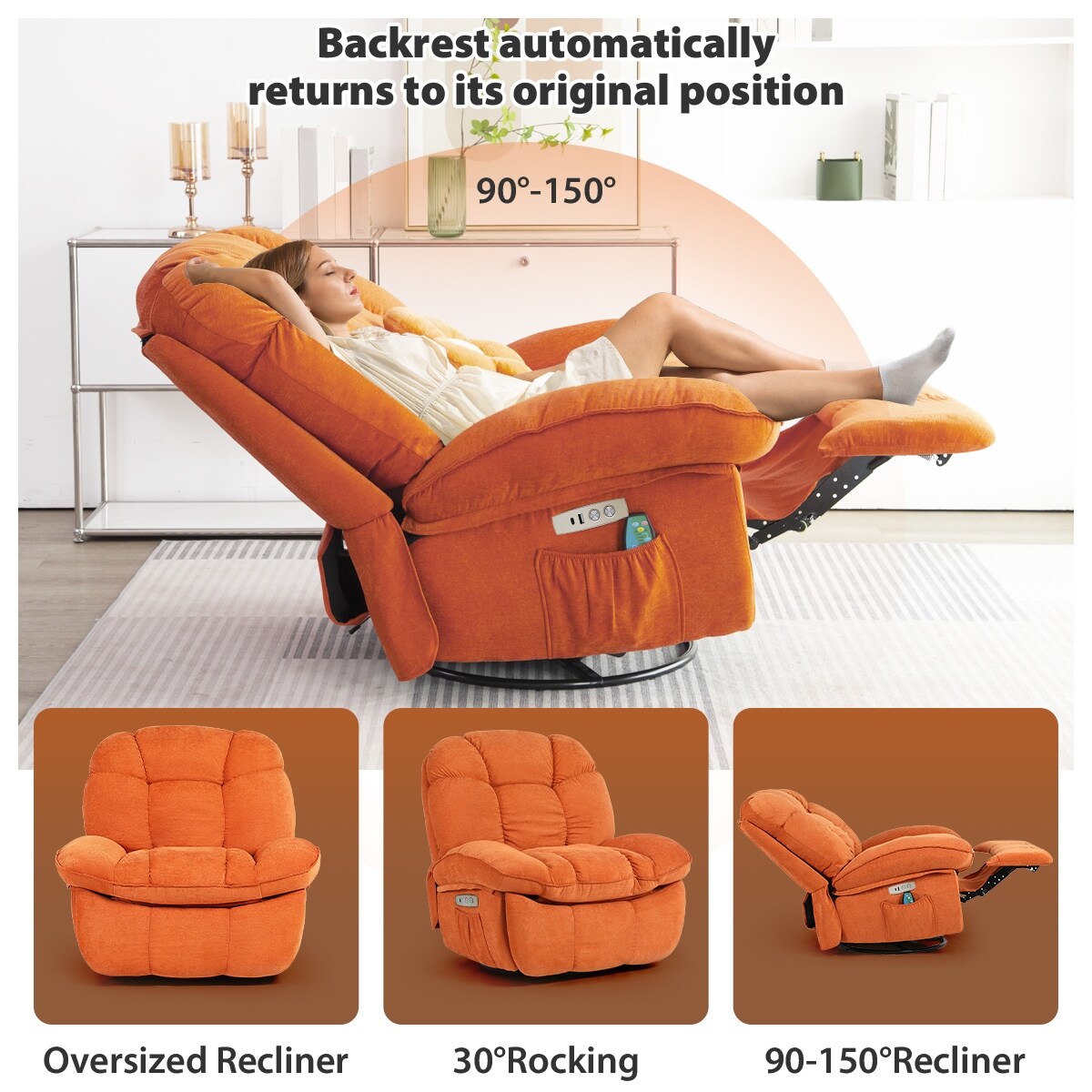 Fauteuil inclinable électrique XINMICS, fauteuil de massage inclinable avec chauffage, fauteuils pivotants à bascule modernes pour adultes avec port USB