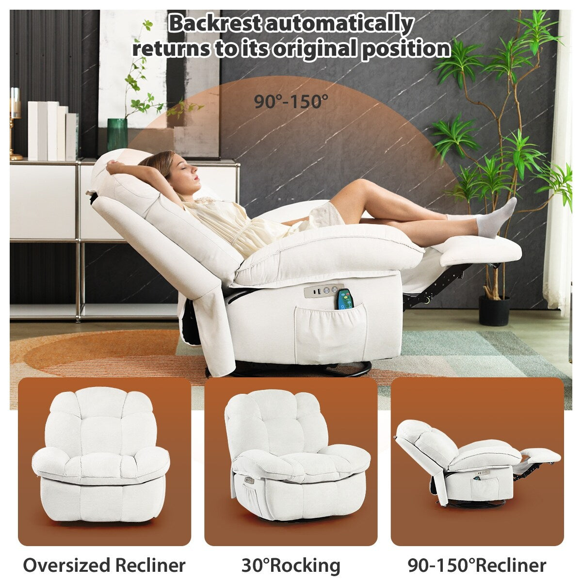 Fauteuil inclinable électrique XINMICS, fauteuil de massage inclinable avec chauffage, fauteuils pivotants à bascule modernes pour adultes avec port USB