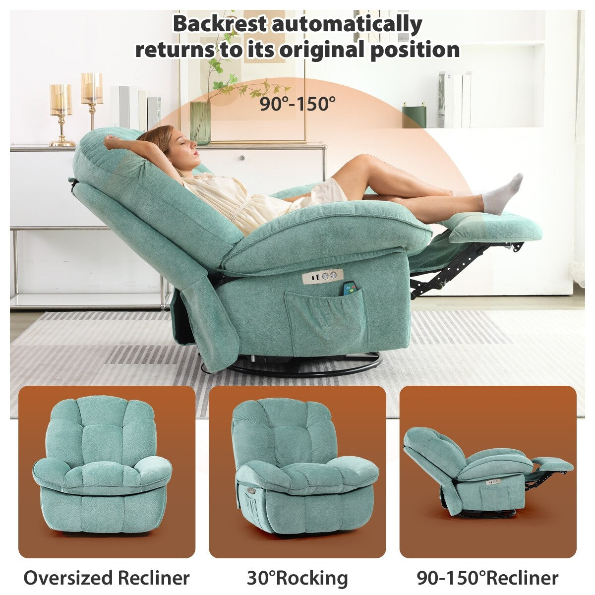 Fauteuil inclinable électrique XINMICS, fauteuil de massage inclinable avec chauffage, fauteuils pivotants à bascule modernes pour adultes avec port USB