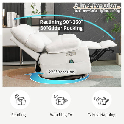 Fauteuil inclinable pivotant XINMICS, fauteuil inclinable électrique à bascule avec massage et chauffage