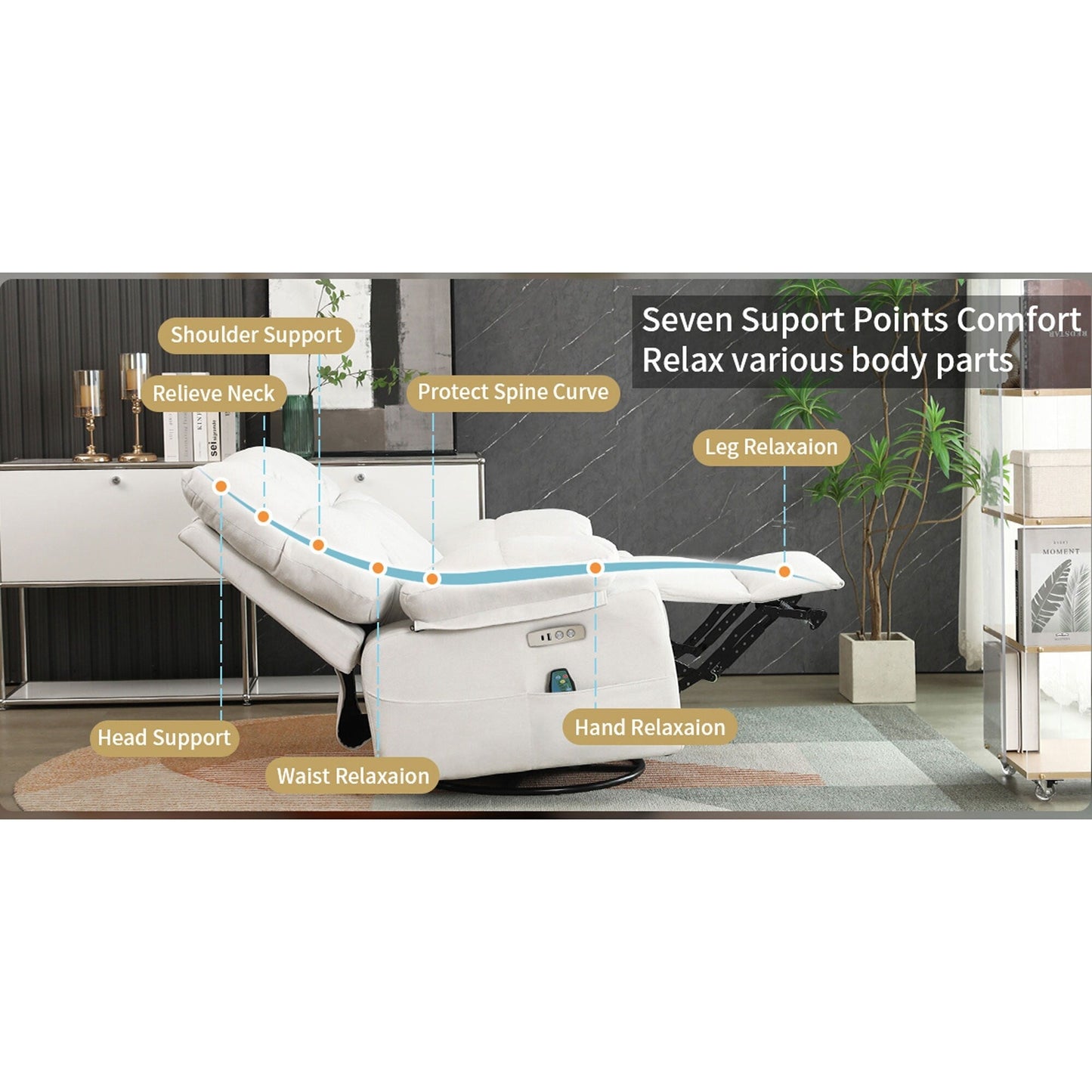 Fauteuil inclinable pivotant XINMICS, fauteuil inclinable électrique à bascule avec massage et chauffage