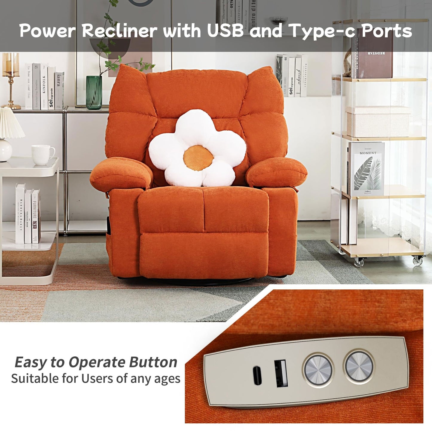 Fauteuil inclinable pivotant XINMICS, fauteuil inclinable électrique à bascule avec massage et chauffage