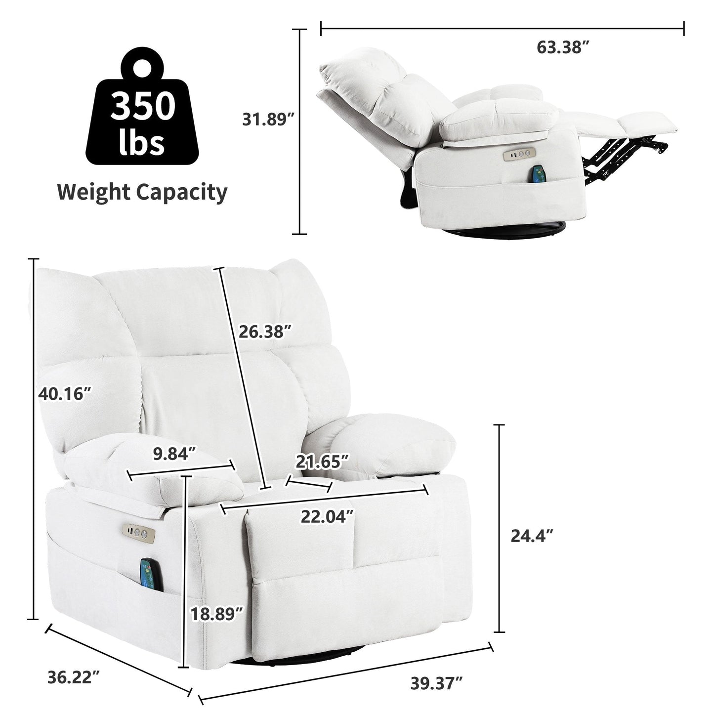 Fauteuil inclinable pivotant XINMICS, fauteuil inclinable électrique à bascule avec massage et chauffage