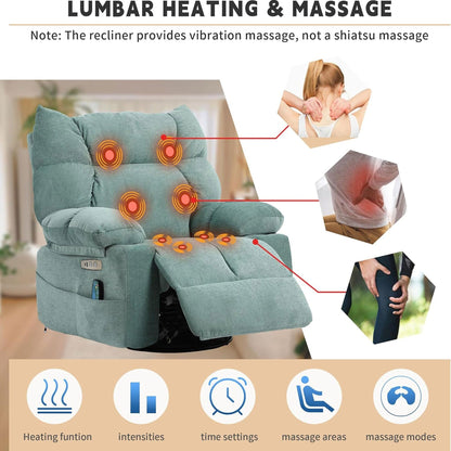 Fauteuil inclinable pivotant XINMICS, fauteuil inclinable électrique à bascule avec massage et chauffage