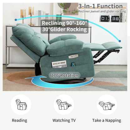 Fauteuil inclinable pivotant XINMICS, fauteuil inclinable électrique à bascule avec massage et chauffage