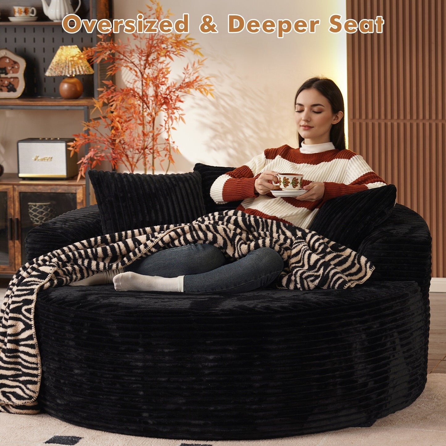 Canapé de salon rond moderne en peluche XIZZI avec coussins