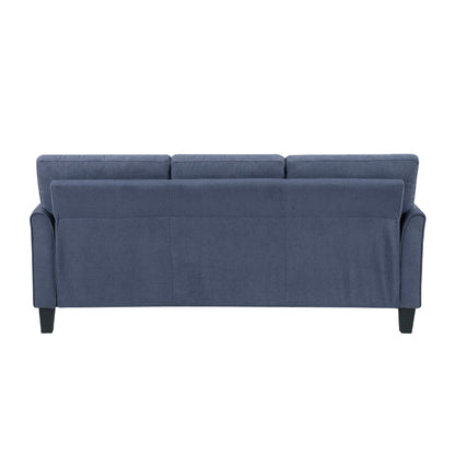 Canapé Xumo, tissu bleu, 200 cm, pieds fuselés en bois noir