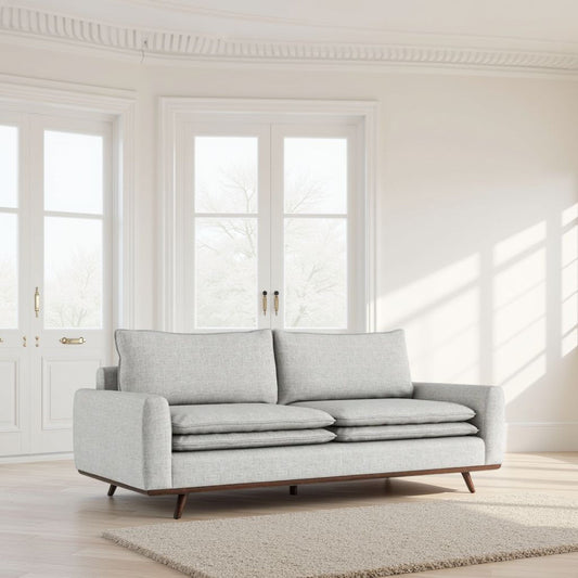 Canapé Yaana avec coussins en plumes, bois brun foncé, gris, 83 pouces