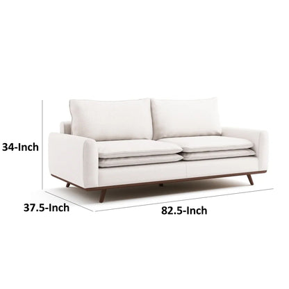 Canapé Yaana avec coussins en plumes, bois brun foncé, blanc, 210 cm