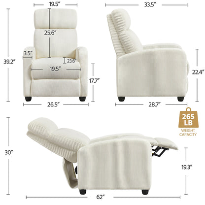 Fauteuil inclinable rembourré moderne et réglable Yaheetech avec ressorts ensachés pour salon