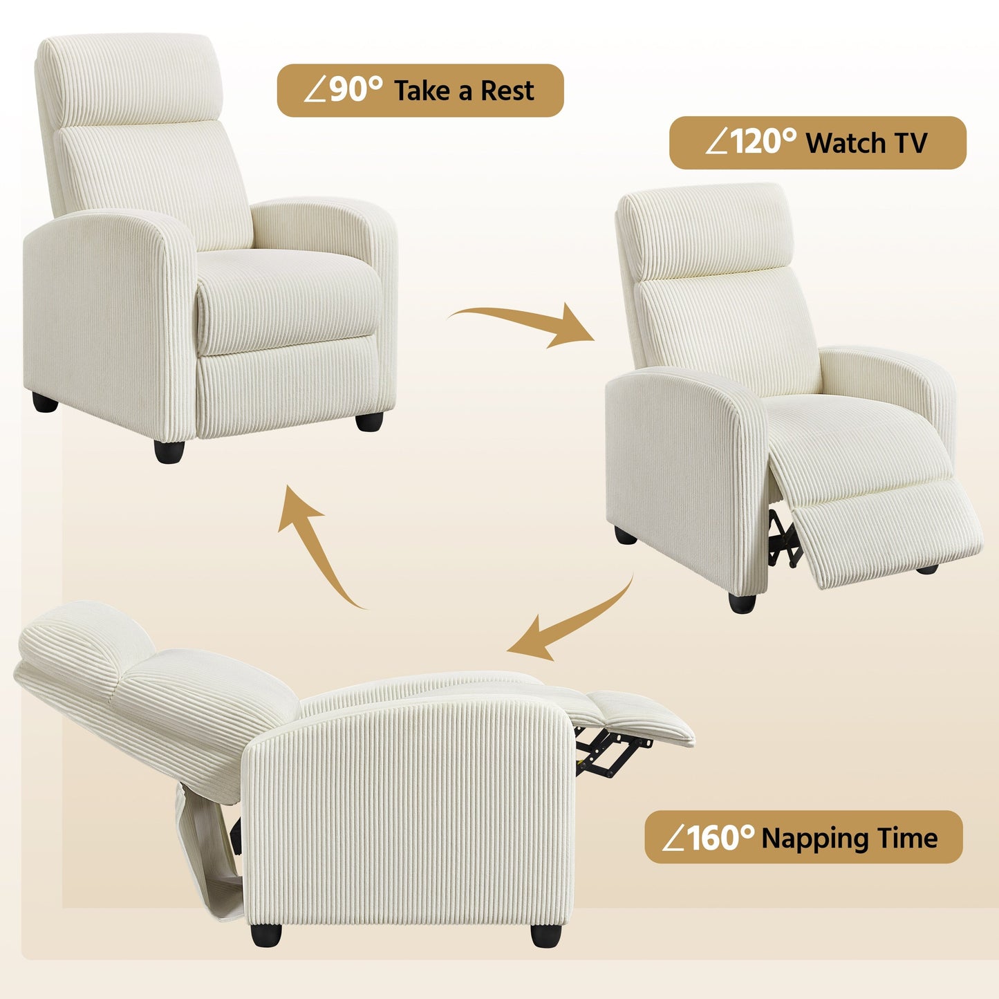 Fauteuil inclinable rembourré moderne et réglable Yaheetech avec ressorts ensachés pour salon