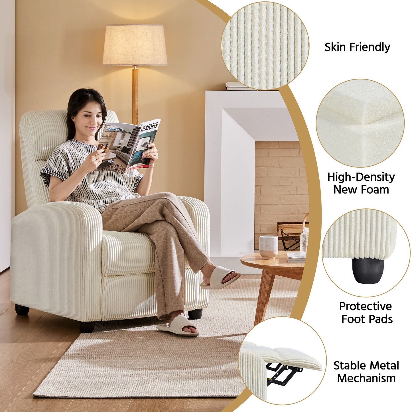 Fauteuil inclinable rembourré moderne et réglable Yaheetech avec ressorts ensachés pour salon