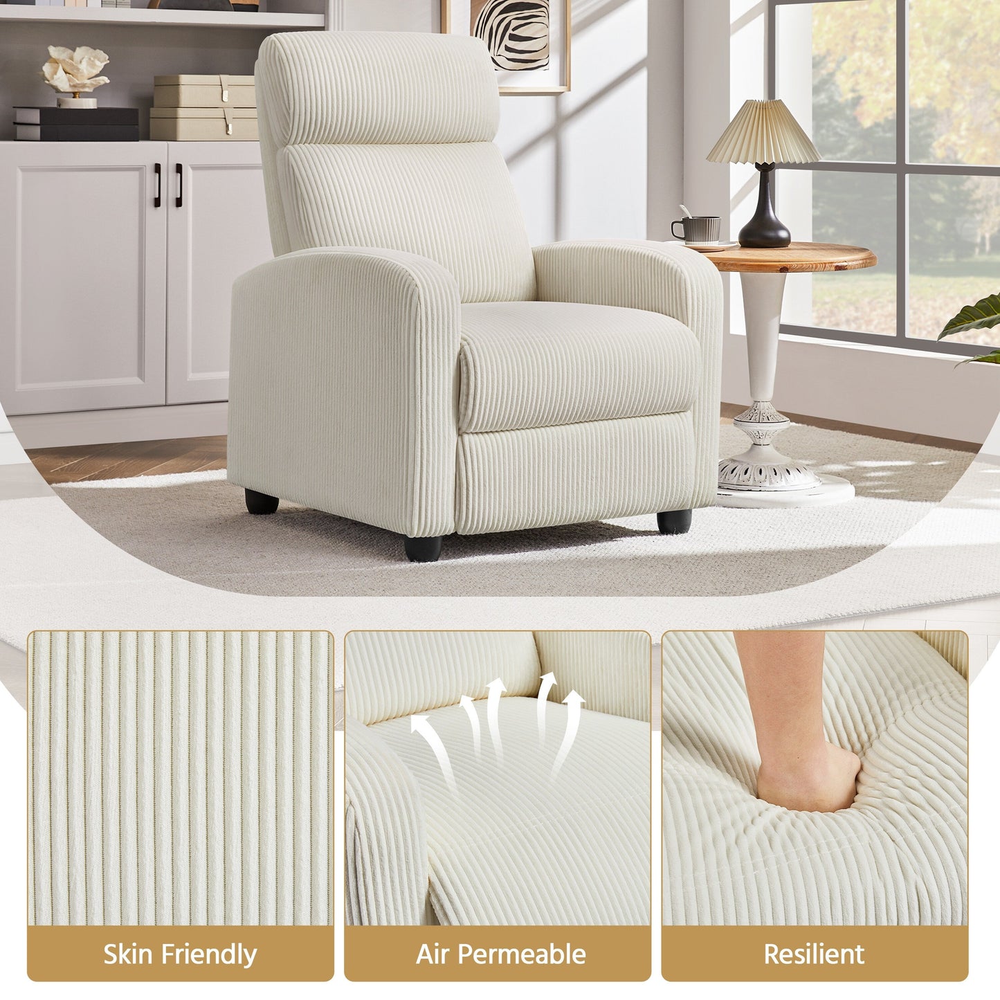 Fauteuil inclinable rembourré moderne et réglable Yaheetech avec ressorts ensachés pour salon