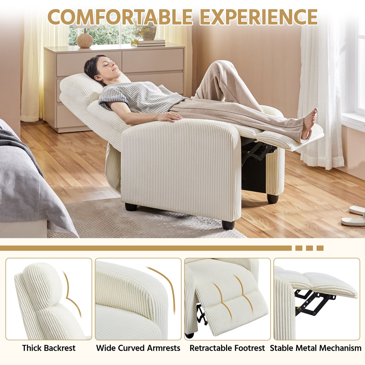 Fauteuil inclinable rembourré moderne et réglable Yaheetech avec ressorts ensachés pour salon