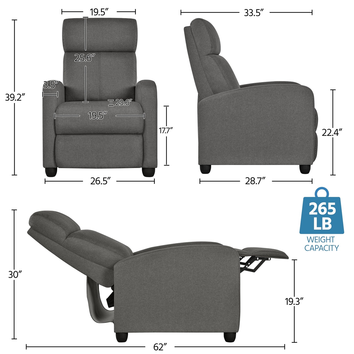 Fauteuil inclinable moderne en tissu Yaheetech