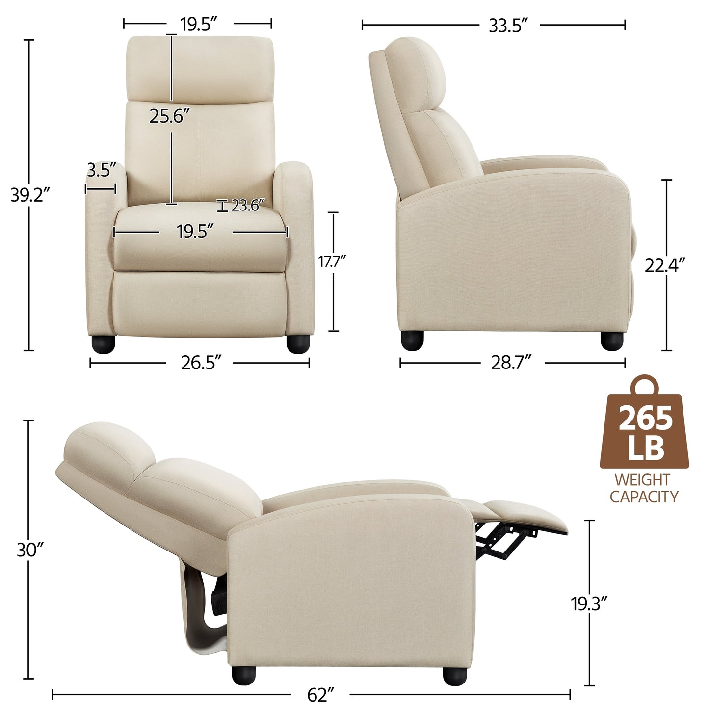 Fauteuil inclinable moderne en tissu Yaheetech