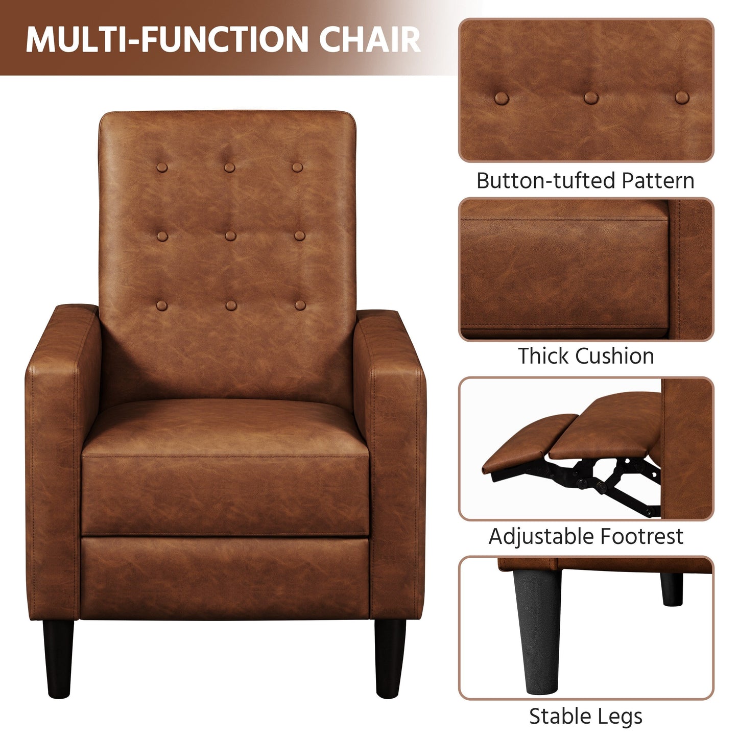 Yaheetech Canapé inclinable moderne en similicuir avec dossier réglable et repose-pieds capitonné