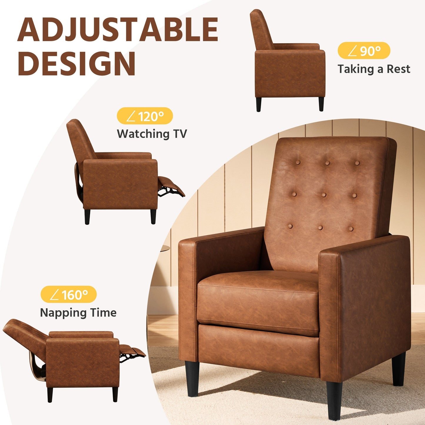 Yaheetech Canapé inclinable moderne en similicuir avec dossier réglable et repose-pieds capitonné