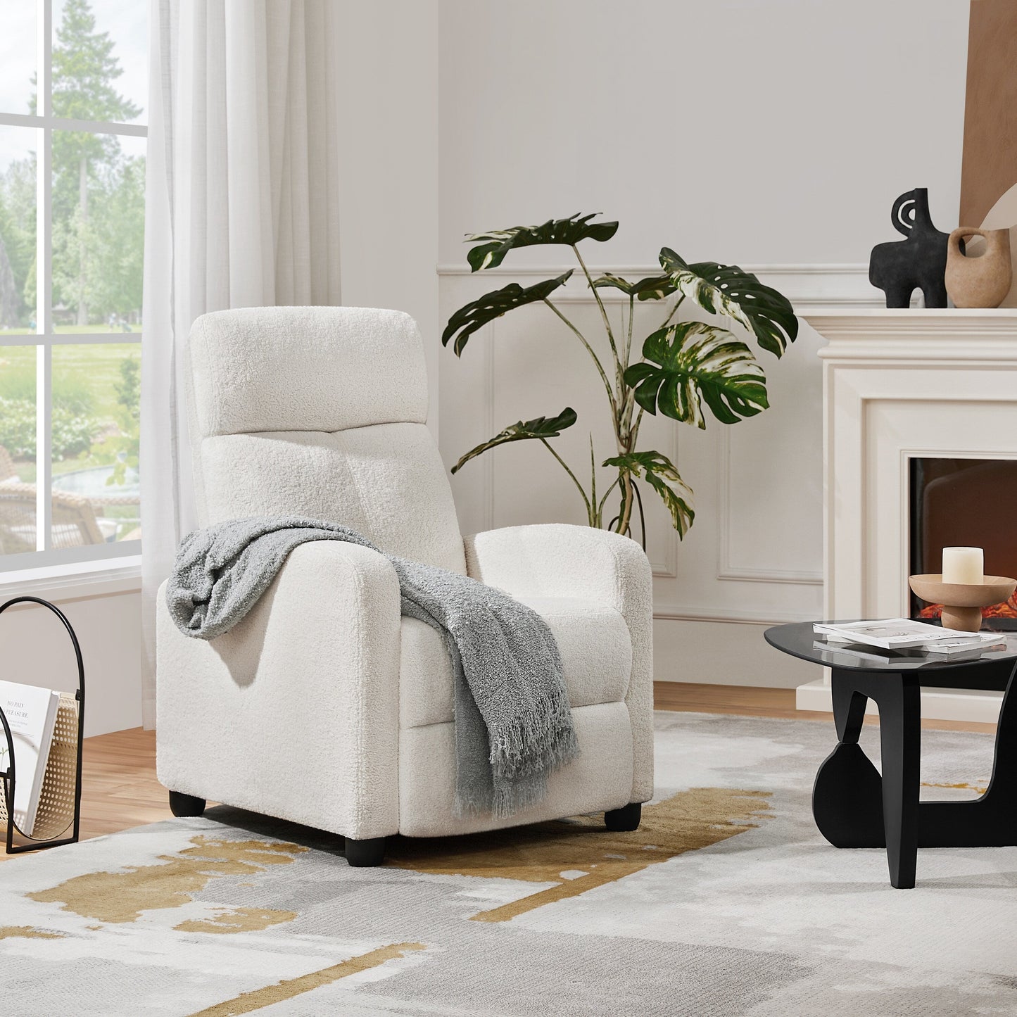 Canapé inclinable rembourré Yaheetech Boucle, fauteuil inclinable réglable, ivoire