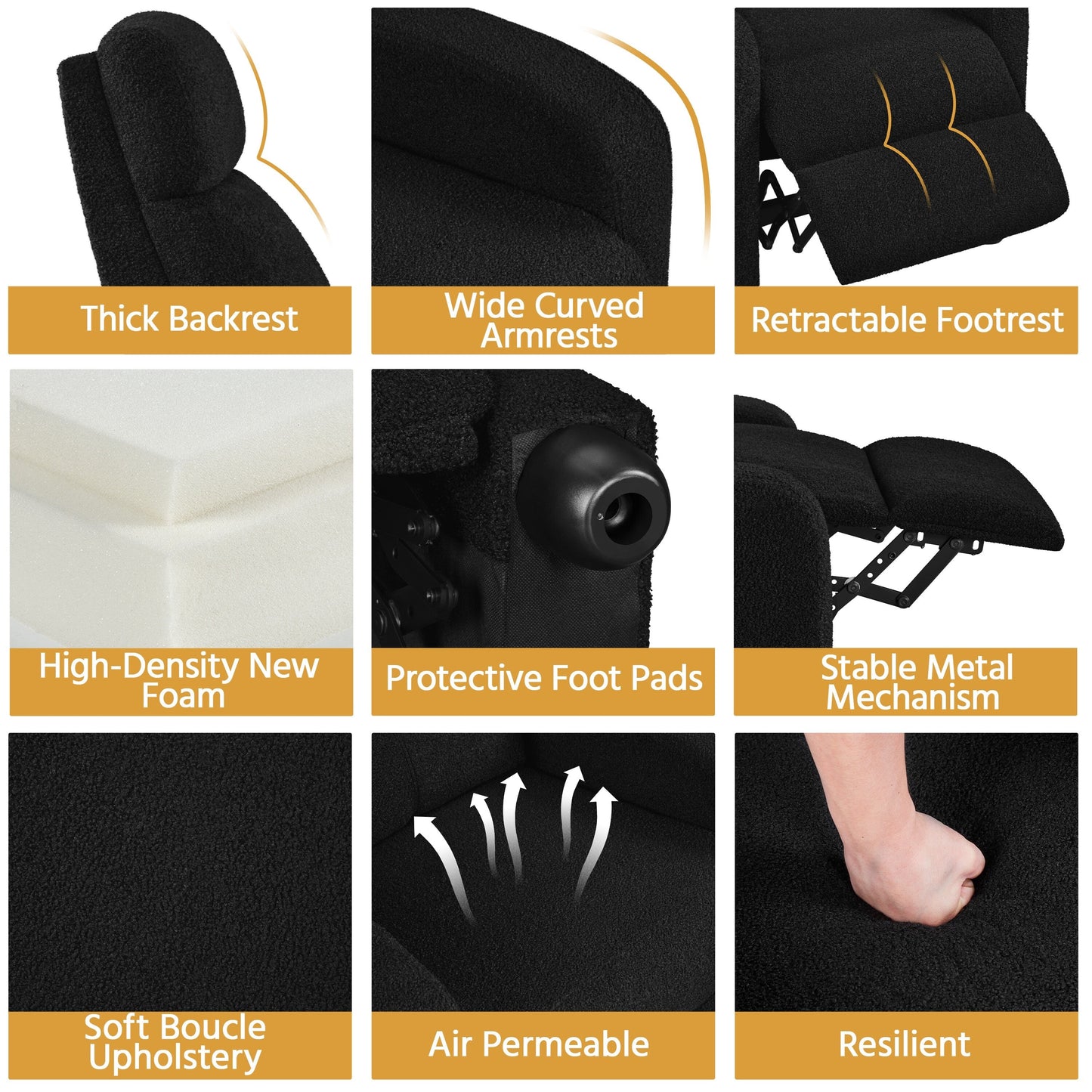 Canapé inclinable rembourré Yaheetech Boucle, fauteuil inclinable réglable, ivoire