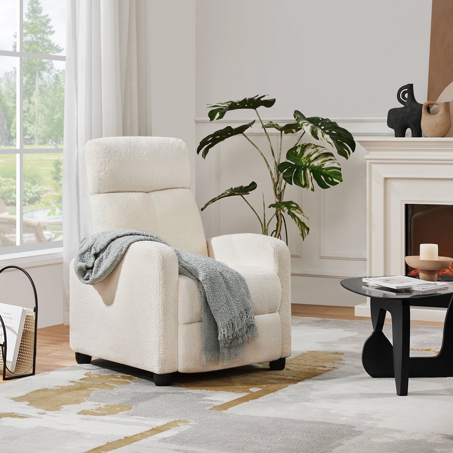 Canapé inclinable rembourré Yaheetech Boucle, fauteuil inclinable réglable, ivoire