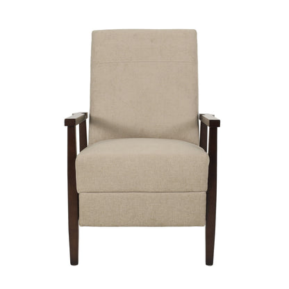 Fauteuil inclinable manuel Yahya, ergonomique, en hévéa brun, tissu beige sable