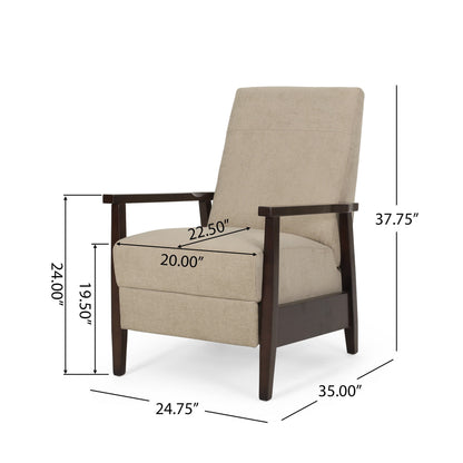 Fauteuil inclinable manuel Yahya, ergonomique, en hévéa brun, tissu beige sable
