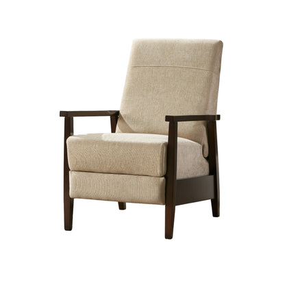 Fauteuil inclinable manuel Yahya, ergonomique, en hévéa brun, tissu beige sable