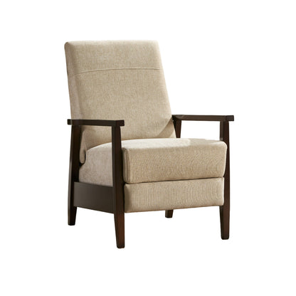 Fauteuil inclinable manuel Yahya, ergonomique, en hévéa brun, tissu beige sable