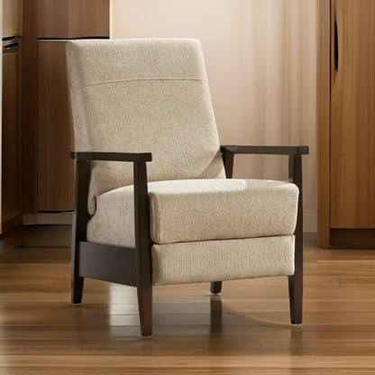 Fauteuil inclinable manuel Yahya, ergonomique, en hévéa brun, tissu beige sable