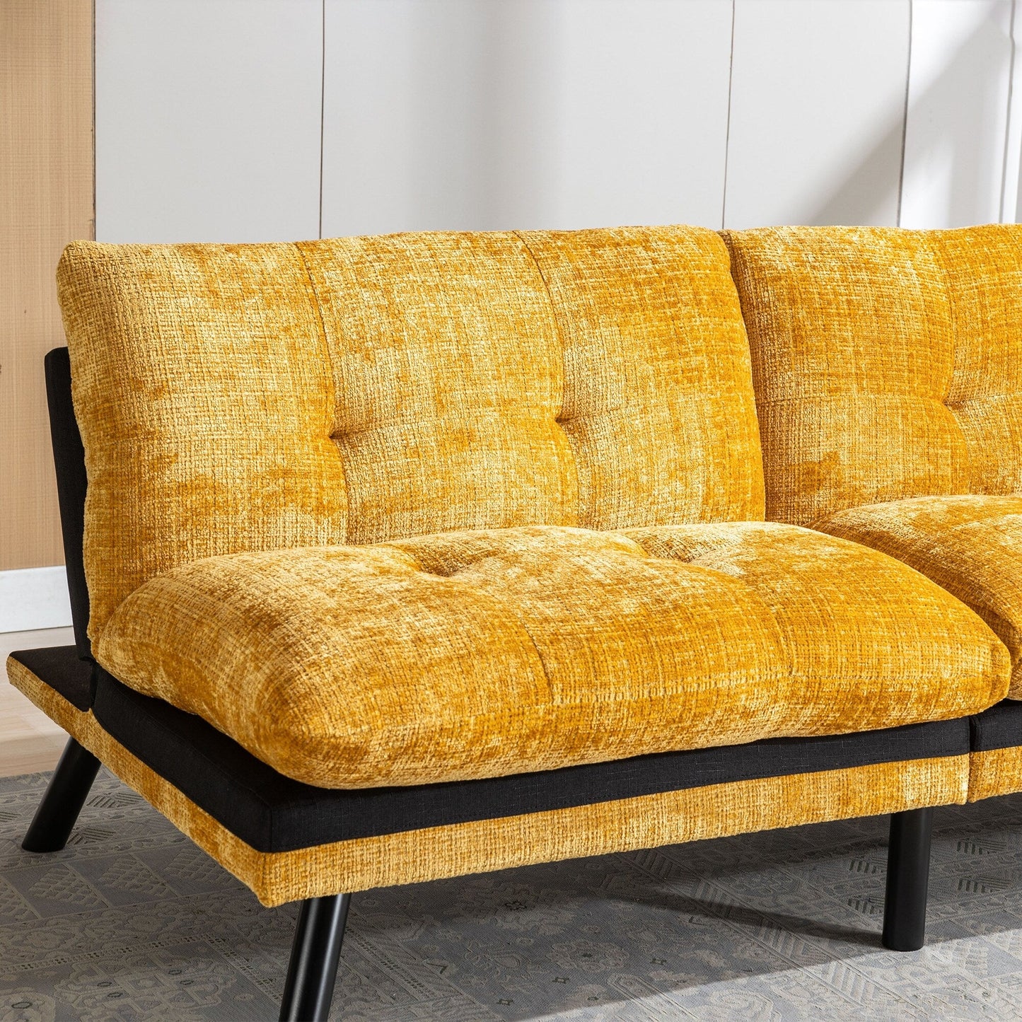 Canapé-lit convertible en chenille jaune 75,6 avec pieds en métal pour le salon