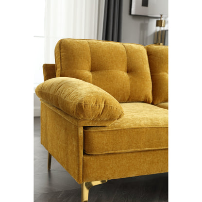 Canapé 3 places en tissu jaune 85'' en forme de L : méridienne, cadre en bois et renforts de coussins à ressorts