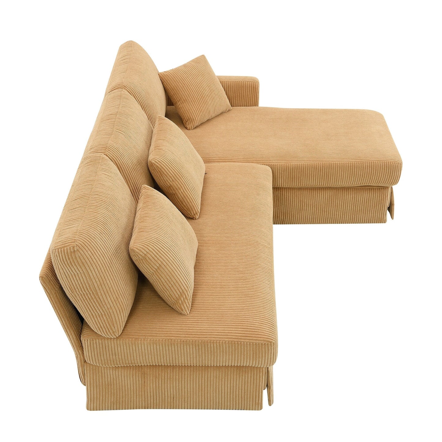 Canapé 3 places en L jaune 87 avec méridienne réversible et 3 coussins, design compact pour le salon