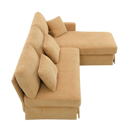 Canapé 3 places en L jaune 87 avec méridienne réversible et 3 coussins, design compact pour le salon