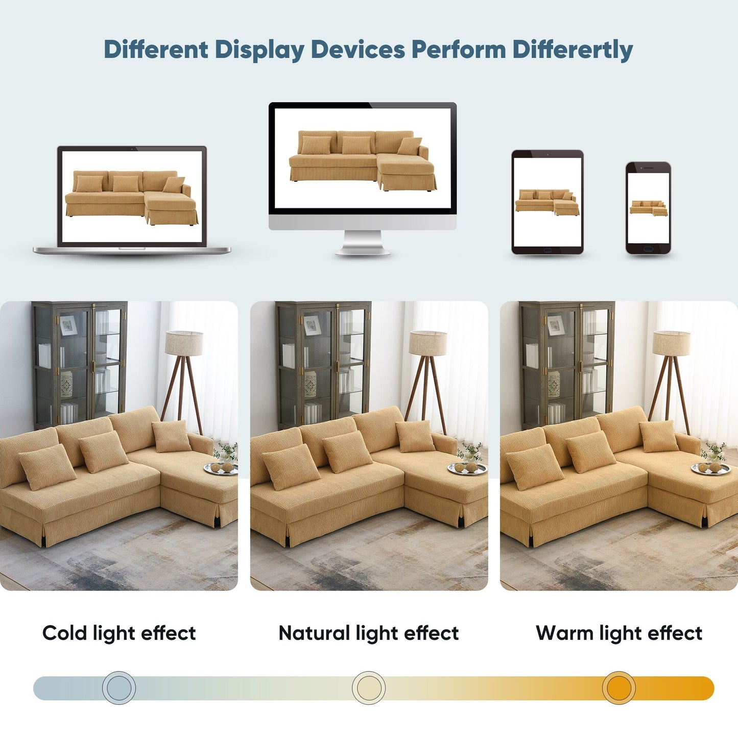 Canapé 3 places en L jaune 87 avec méridienne réversible et 3 coussins, design compact pour le salon